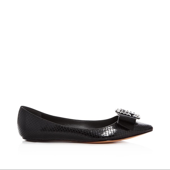 Marc Jacobs interlock studded bow black snake leather pointy toe ballet flats - Picture 3 of 12